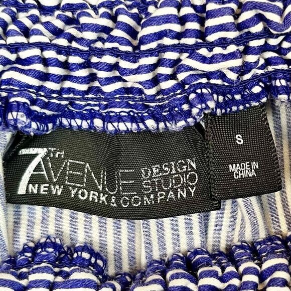 7th Avenue New York & Company Stripe Peasant 3/4 Sleeve Off The Shoulder Blouse - Picture 8 of 10